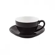 6x Cappuccino Cup & Saucer Set Black 200mL Bevande Tea Coffee Hot Chocolate Cups