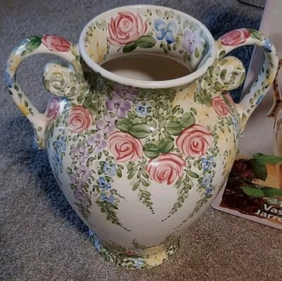Vintage Tabletops Unlimited English Garden by Don Swanson Hand Painted Vase New