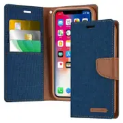 Goospery Canvas Apple iPhone X/XS Wallet Leather Case Denim Stand Flip Fabric Pouch Credit Card Slots Cover - Navy Blue