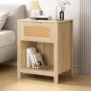 ALFORDSON Bedside Table,Woven Rattan Front, 50 x 38 x 64cm, 1 Spacious Drawer＆Open Shelf, Modern Nightstand Side End Table, for Bedroom, Living Room, Wood