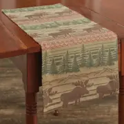 Moose Jacquard TABLE RUNNER 13x36 Olive Green Tan Brown Red Cabin Park Designs