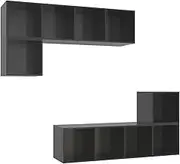 4 Piece TV Cabinet Set - High Gloss Grey Engineered Wood, Modern TV Stand with Storage for Living Room, Space-Saving Entertainment Unit