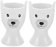 DECOMELODY 2Pcs Cartoon Ceramic Egg Cups Breakfast Egg Holder Stand for Soft Boiled Eggs and Easy to Clean European Style Design for Brunch Dining Table