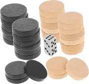 Abaodam Educational Chess Game Set Wooden Chess Pieces Backgammon Checkers Round Design Lightweight