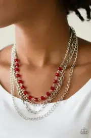 Paparazzi -Extravagant Elegance - Red Necklace and Earring Set NEW