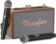 Retro Karaoke Machine with Two Wireless Microphones Portable Bluetooth Speaker