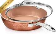 9.5" Hammered Nonstick Fry Pan, Glass Lid, Cool Touch Handles, Oven-Safe