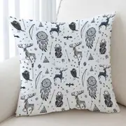 Cool Deer and Owl in Native American Pattern Cushion Cover