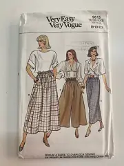 Vintage Vogue Paper Pattern Skirt Culotte Size 8,10,12 Uncut #9813
