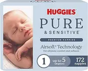 Huggies Pure & Sensitive Nappies Size 1 (up to 5 kg) 172 Count