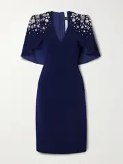 [Jenny Packham] Jenny Packham - Jupiter Embellished Crepe Midi Dress - Navy - UK 8 UK 8 Blue