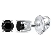 14k White Gold Round Black Diamond Solitaire Earrings 1/4 Cttw