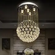 Lighting Groups Round Crystal Chandelier Light Luxury Simple Living Room Chandelier Single Ball Bedroom Dining Room Villa Chandelier Duplex Chandelier (D 45CM- Warm Light)