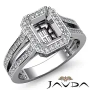 Diamond Engagement Halo Ring Emerald Semi Mount Split Shank Platinum 950 0.9Ct