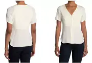 THEORY Ivory Be Classic Vested V-Neck Silky Silk Button Front Blouse Top L 10/12