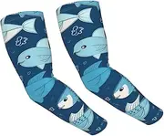 [FHEDVBN] Cute Blue Fish Arm Sleeves Compression Arm Covers for Men Women Outdoor Sun Sleeves Cooling Sports Sleeve, Black