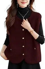 [Generic] Sweater Vest Button Women, Sleeveless Women Knitted Cardigan Warm Casual Cropped Top, Work Vest Cardigan Pullover Wastcoats(Red)