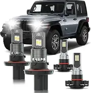 HUOKEDS Fits for Jeep Wrangler JL 2019-2025 Fog Lights Bulbs Combo, 4pcs Super Bright White Dual Beam and Fog Lights Blubs Package, 1:1 Size as Stock Bulbs, Plug and Play