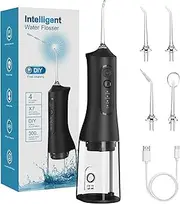 Water Flosser Cordless Oral Irrigator for Teeth, Gum, Braces Care, with 4 Tips 4 Modes, 300ML USB-C Charge Dental Flosser, IPX7 Waterproof, Portable Design for Home Travel, Black