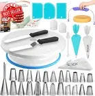 65-Piece Cake Decorating Kit, 24 Piping Tips, Turntable, Spatulas, 30 Icing Bags