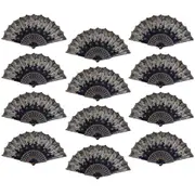 12pce Black Glitter Hand Fan Beautiful Colour Butterfly Design Fold Out Party