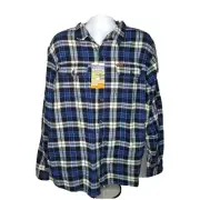 Orvis Shirt Heavyweight Flannel Shirt Mens 2X XXL Blue Plaid Pockets Lumberjack