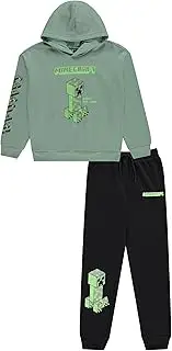 [Minecraft] Boys Hoodie Sweatpants Set - Black and Green Creeper Face Costume Hoodie Sweatshirt and Sweatpants Set