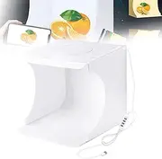 20CM Foldable Photo Studio, LED Ring Light Soft Box, (3200K-6500K) Dimmable+High Color Rendering Index+6 Background Colors+3 Color Temperatures+USB Plug Interface+Front and Top Openings,White
