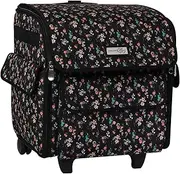[Everything Mary] Serger Machine Rolling Storage Case, Black Floral - Carrying Bag for Overlock Machines - for Brother, Singer, & Juki Sergers - Organizer Tote for Sewing Thread & Supplies