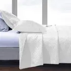 NTBAY King Silk Satin Quilt Set, Geometric Pattern Bedspread King, White