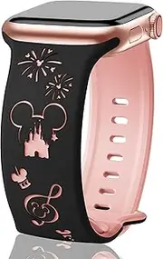 SHOPANDSE Cute Cartoon Two-Tone Engraved Bands Compatible with Apple Watch 38mm 40mm 41mm 42mm 44mm 45mm 46mm 49mm Men Women,Soft Silicone Sport Strap for iWatch Ultra Series 10 9 8 7 6 5 4 3 2 1 SE