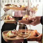 Bistro Butler Wine Glass Trays Set of 4 Canape Party Snack Acacia Wood
