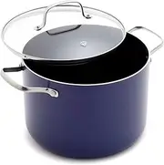 Blue Diamond 8-Quart Stockpot with Lid, Diamond Infused PFAS-Free Ceramic Nonstick, Durable Metal Utensil Safe & Scratch Resistant, Even Heating, Dishwasher Safe, Glass Lids, Oven Safe, Blue