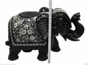 12" Marble Elephant Handmade Paua Shell Pietra Dura Inlay Mosaic Gift Home Decor