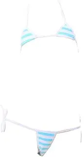 [SINMIUANIME] Womens Lingerie Japanese Cute Striped Micro Rikini Role play Bra and Panty Set Sexy, Mini Blue, One Size