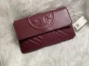 Tory Burch Alexa Quilted Clutch Shoulder Bag Color-Imperial Garnet