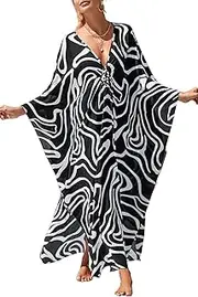 [L-Peach] Women Loose Bohemian Kaftan Nightgown Roomy Homewear Oversized Maxi Swimsuit Cover Ups Robes