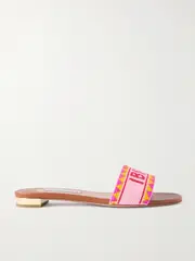 [Aquazzura] Aquazzura - Ibiza Beaded Leather Slides - Tan - IT39 IT 39 Brown