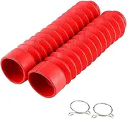 Akozon Front Fork Covers,205x42mm Motorcycle Front Fork Cover Gaiters Boots Shock Damping Cover(Red)