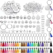 350Pcs Motivational Keychain Accessories with Inspirational Word Charms Tassels Keyring Chain for Keychain Making Supplies