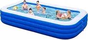 305cm Inflatable Paddling Pool,Kids Adults Family Rectangle Swimming Pool with Inflatable Soft Floor for Backyard,Garden（Blue）