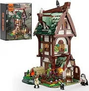 FUNWHOLE Medieval Apothecary Shop Lighting Building Bricks Set - Compatible with Standard Bricks Medieval Series House Collectible Display 1470 Pcs for Adults and Teen