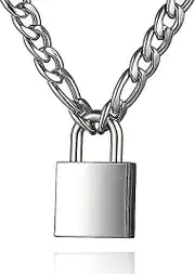 Padlock Necklace Stainless Steel Lock Chain for Men Women Silver