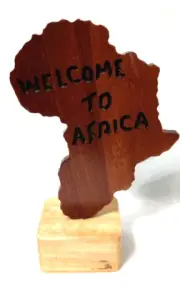 Carved Polished Wood Welcome to Africa Sign Home Office Decor