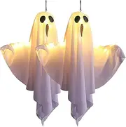 Halloween Decoration LED Glowing Ghosts DIY Modeling Lights, LED Ghost Hanging Lights, Light up Halloween Decorations Outdoor for Yard, Porch, Party, Garden Decor (2pcs*White)