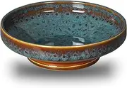 STE-CER Ceramic Fruit Bowl for Kitchen Counter,Decorative Pedestal Bowl for Table Countertop,Large Footed Serving Bowl,10.2 Inch (peacock Green)