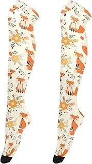 [Caihoyu] Women'S Knee-High Socks Stretchable Extra Long Thigh High Socks Knee High Stockings for Halloween Fox Autumn Forests Animal, Fox Autumn Forests Animal