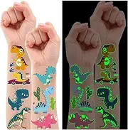 Leesgel 20 Sheets Luminous Dinosaur Stickers Tattoos for Kids, Glow Dinosaur Birthday Decorations Supplies, Dinosaur Party Bags Fillers Return Gifts for Kids Birthday Party Games Prizes Toys