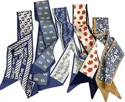 NCDUANSAN Retro small silk scarf girl heart spring and summer narrow ribbon headband headband bag decoration long scarf headdress (blue hair band 5pcs)