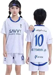 [YEESON] Kids Soccer Jerseys Kit, Riyadh New Moon Home Neymar-Jr NO.10 Football Jerseys, 24-25 New Season Football Jersey, Fans Jersey Tops+Shorts+Socks (Big & Tall, White, 7-8 Years)